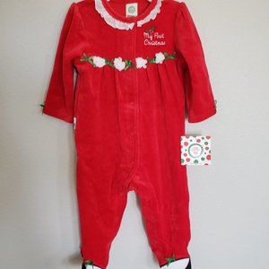 'My First Christmas' Velour Footie Outfit
